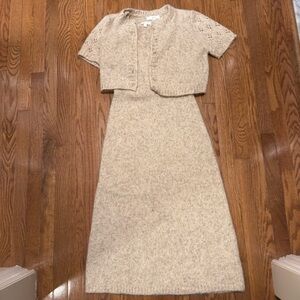 Elegant Beige Knit Dress with Cardigan